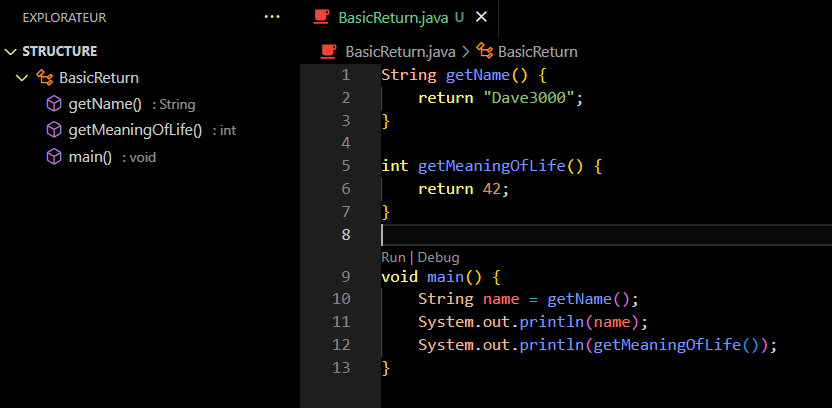 structure du code dans VS Code