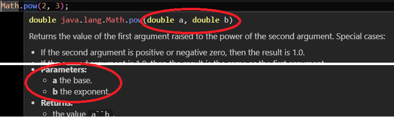 info-bulle pour Math.pow()